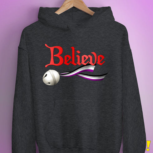 Believe Asexual Pride Jingle Bell Hoodie - Dark Grey Heather